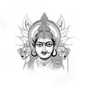 krishna with flute and chakra, looking fierce and strong, showing his beauty, with wolf and snake nearby tattoo design idea