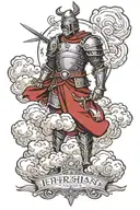 clouds around the text EPHESIANS 6:11 Put On The Full Armor Of God That You May Be Able To Stand Firm Against The Scheme tattoo design idea
