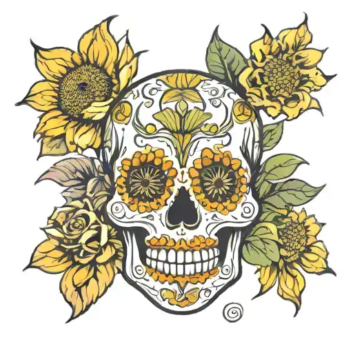 Sugar Skull in Sunflower tattoo design idea