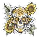Sugar Skull in Sunflower tattoo design idea