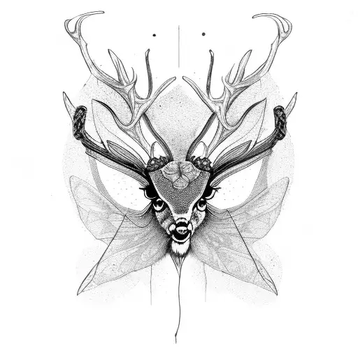 deer antler and dragonfly tattoo design idea