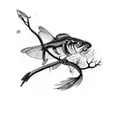 walleye, willow branch, dragonfly tattoo design idea
