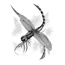 walleye, willow branch, dragonfly tattoo design idea