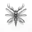 deer antler and dragonfly tattoo design idea