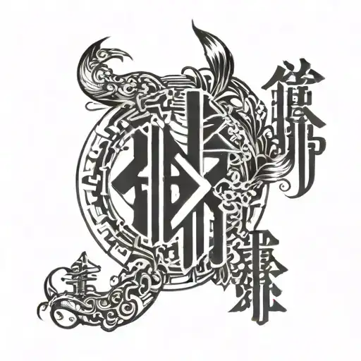 i want something written in chinese with stylish designs going around it going from under my ear and down vertically tattoo design idea