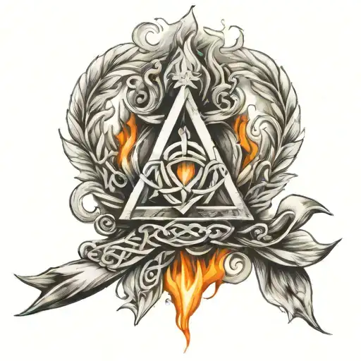 a burning torch with the trinity knot in the handle. make it right up strainght  tattoo design idea