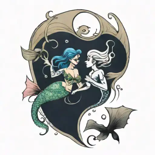 siren and stingray swimming together  tattoo design idea