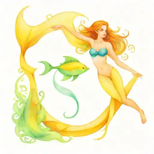 siren and stingray swimming together  tattoo design idea