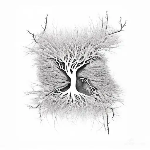 trees made of hair, skin and meat on the shin tattoo design idea
