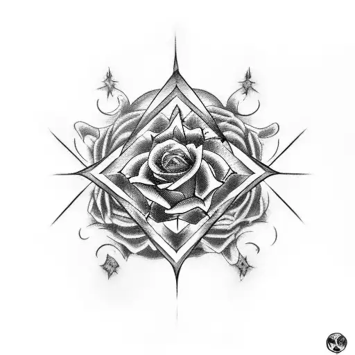 Full body gothic demon girl tattoo, with a blue rose at the bottom of the design and an inverted pentagram at the top  tattoo design idea