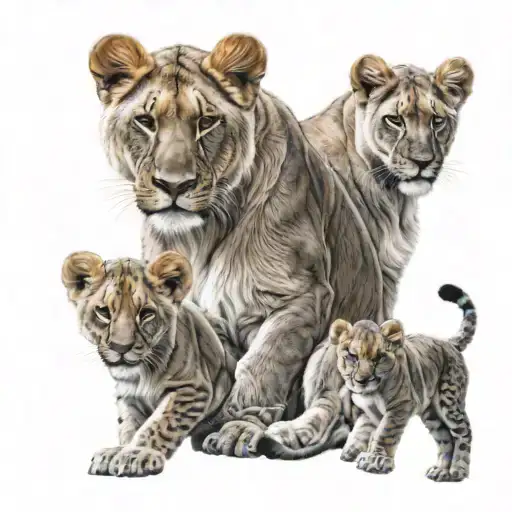 lioness and cubs, princess warrior mother feminine, beautiful, breathtaking tattoo design idea