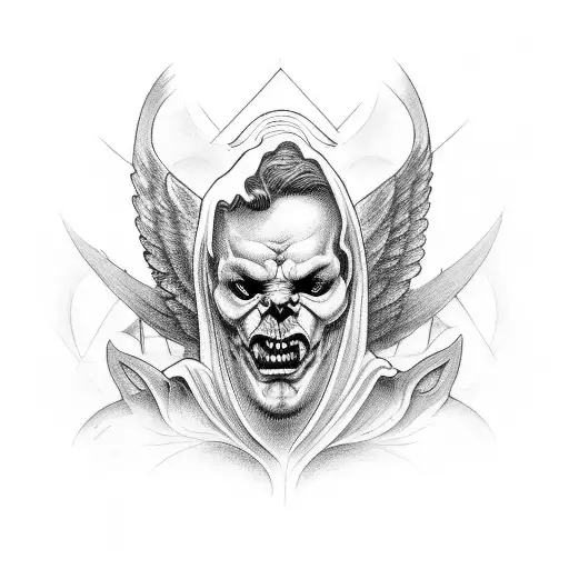 Angel in heaven and devil in hell divided looking at each other tattoo design idea