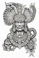 aztec god with skulls and a serpent tattoo design idea