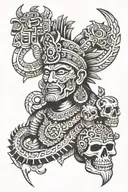 aztec god with skulls and a serpent tattoo design idea