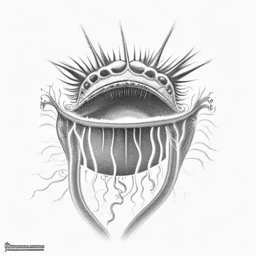 The half-open mouth of venus flytrap. view from above tattoo design idea