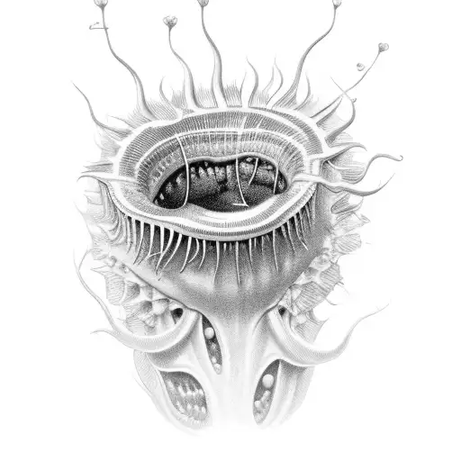 The half-open mouth of venus flytrap. view from above tattoo design idea
