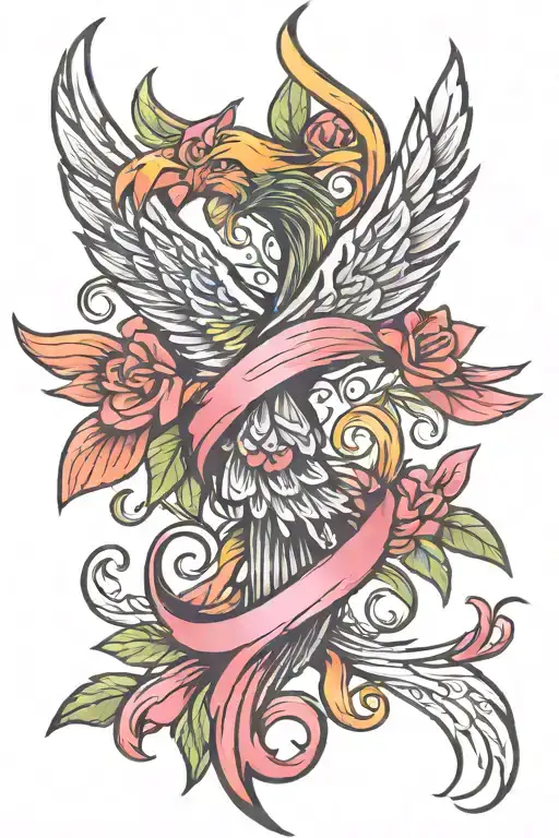 phoenix breast cancer ribbon tattoo design idea