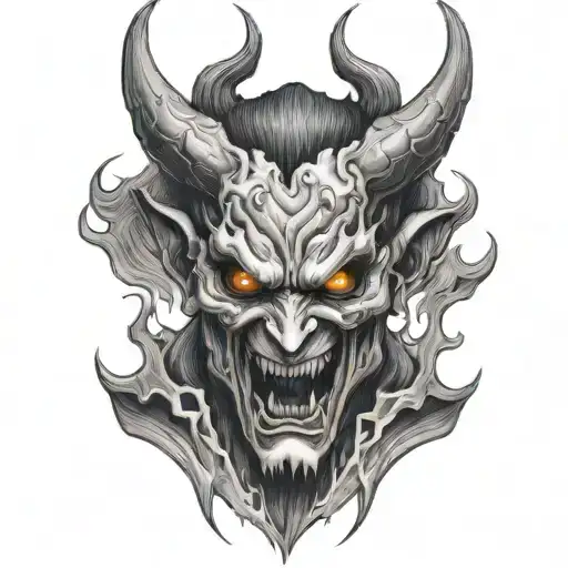 demon face ripping thru back of head   tattoo design idea