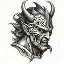 demon face ripping thru back of head   tattoo design idea