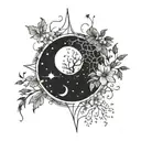 A celestial scene of the night sky with constellations intertwined with vines and flowers, symbolizing the connection between astronomy and nature tattoo design idea