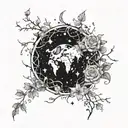 A celestial scene of the night sky with constellations intertwined with vines and flowers, symbolizing the connection between astronomy and nature tattoo design idea