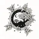 A celestial scene of the night sky with constellations intertwined with vines and flowers, symbolizing the connection between astronomy and nature tattoo design idea