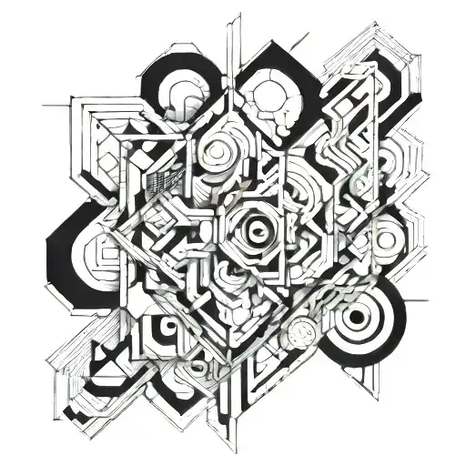 A series of abstract geometric shapes and lines inspired by the art of sketching and drawing tattoo design idea