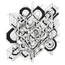 A series of abstract geometric shapes and lines inspired by the art of sketching and drawing tattoo design idea