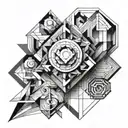 A series of abstract geometric shapes and lines inspired by the art of sketching and drawing tattoo design idea