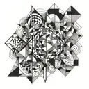 A series of abstract geometric shapes and lines inspired by the art of sketching and drawing tattoo design idea