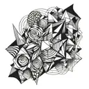 A series of abstract geometric shapes and lines inspired by the art of sketching and drawing tattoo design idea