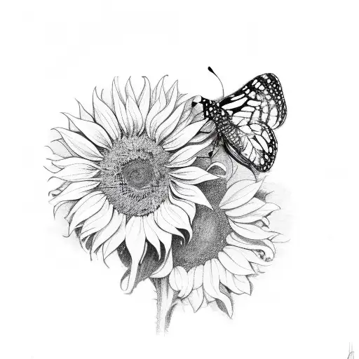 sunflower and butterfly together tattoo design idea
