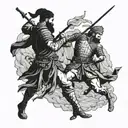 Rostam & Sohrab battle scene tattoo design idea