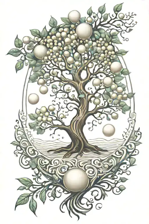 tree of life with pearl fruits. tattoo design idea