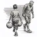 a father with his son walking from behind, the son is holding a ball and wearing a football shirt tattoo design idea