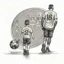 a father with his son walking from behind, the son is holding a ball and wearing a football shirt tattoo design idea
