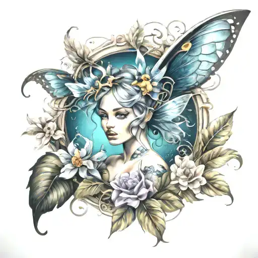 fairy surrounded tattoo design idea