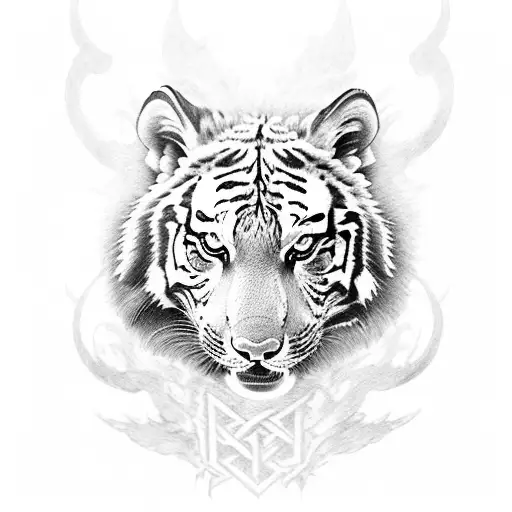The word "Alyssa", Tiger, Wolf, YingYan, Wings tattoo design idea