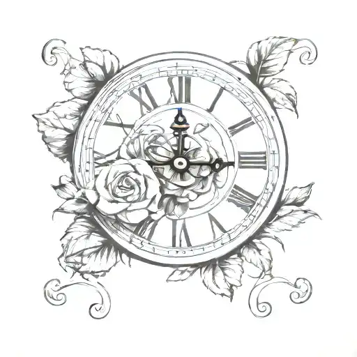 roman numeral clock with a rose on the inside  tattoo design idea