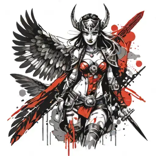 valkyrie warrior woman tattoo design idea
