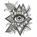 Inner bicep, eye, triangle, flower blooming tattoo design idea