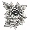 Inner bicep, eye, triangle, flower blooming tattoo design idea