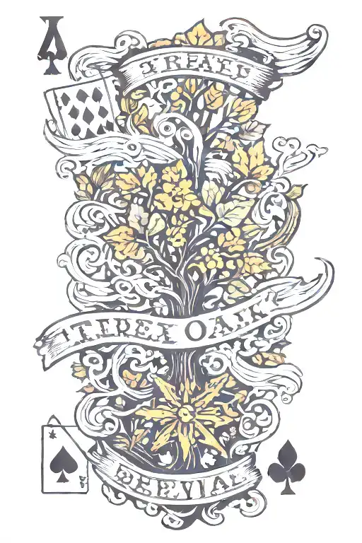 arm sleeve including treaty oak revival, smoke, rivers, playing cards, shotgun tattoo design idea
