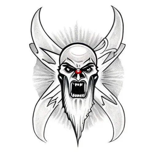 jesus, vampire fangs, necronomicon, dagger  tattoo design idea