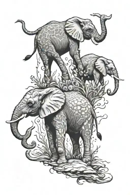 elephant giraffe penguin tattoo design idea