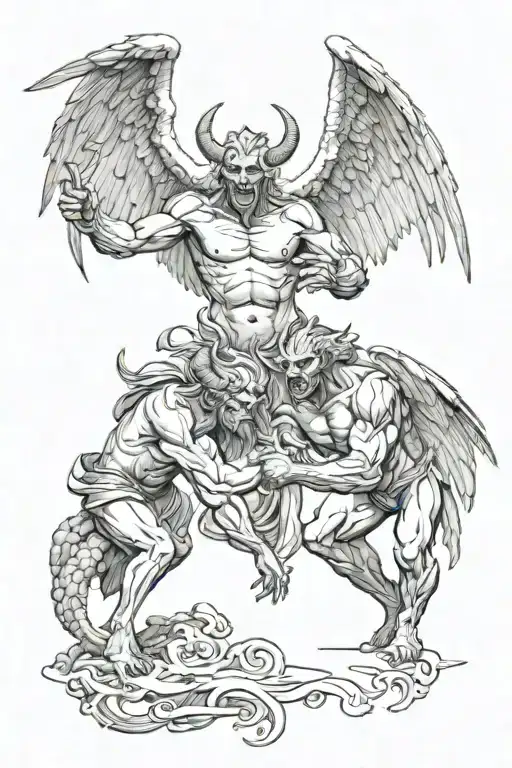 a demon and an angel fighting tattoo design idea