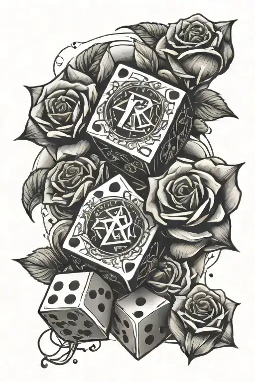 dice money and rose surrounded tattoo design idea