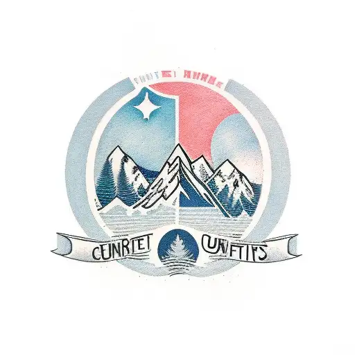 Currents band logo with trees and mountains tattoo design idea