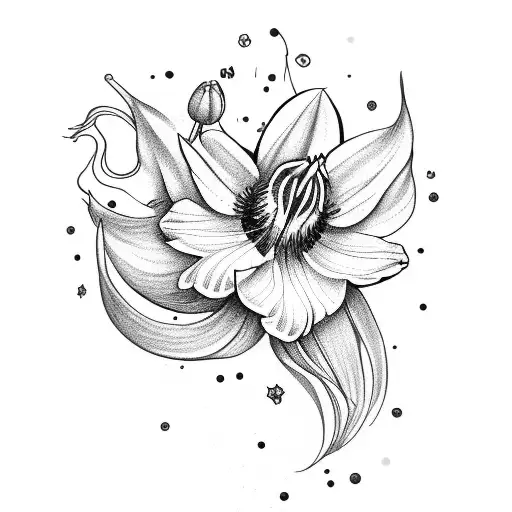 cascading honeysuckle and tulips and narssicus with Sagittarius symbols  tattoo design idea