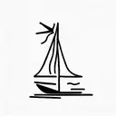 sailing boat with the mast as a tree, meaning freedom, in an environmental sustainability idea tattoo design idea